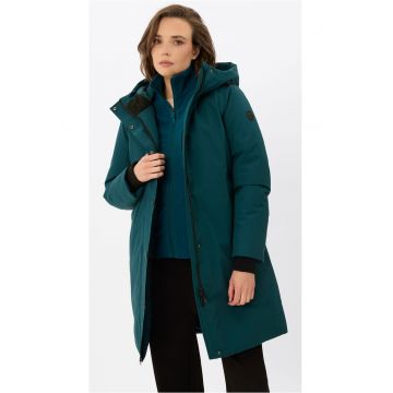Geaca de iarna impermeabila lunga - dama - cu gluga - fermoar bidirectional -  J-Isla - turcoaz