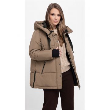 Geaca de iarna matlasata cu gluga - dama - fermoar bidirectional -  J-Blis - Bej