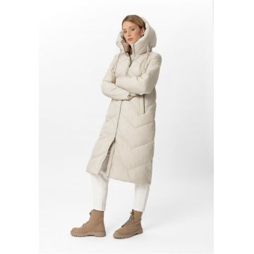 Geaca de iarna matlasata lunga - guler inalt cu gluga - fermoar bidirectional -  J-Celeste - crem
