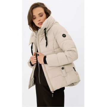 Geaca de iarna matlasata scurte - femei - gluga cu guler inalt -  J-Nevis - Bej