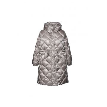 Geaca lunga cu umplutura de puf si aspect metalizat