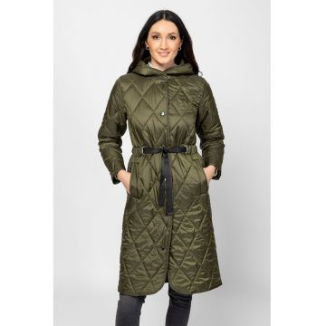 Geaca lunga matlasata cu snur in talie