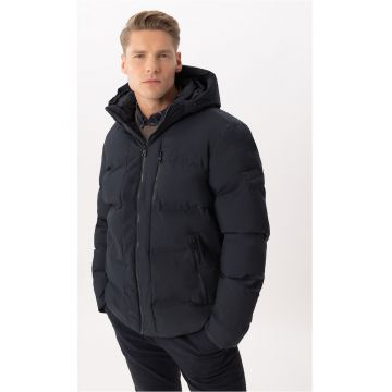 Geaca matlasata cu gluga detasabila - buzunare cu fermoar -  J-Turix - Albastru marin