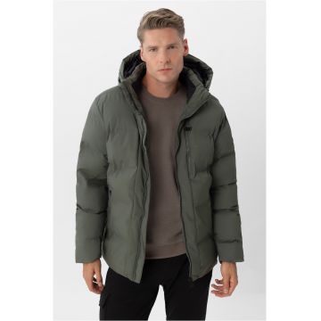 Geaca matlasata cu gluga detasabila - buzunare cu fermoar -  J-Turix - Kaki