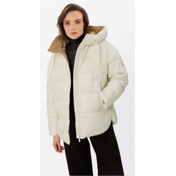 Geaca supradimensionata matlasata cu gluga - dama -  J-Laveo - Crem