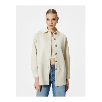 Jacheta-camasa de piele intoarsa ecologica cu guler ascutit