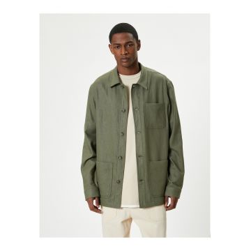 Jacheta-camasa din amestec de in cu buzunare aplicate