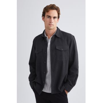 Jacheta-camasa din bumbac cu buzunare pe piept - Bleumarin