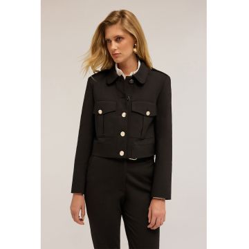 Jacheta crop cu buzunare frontale