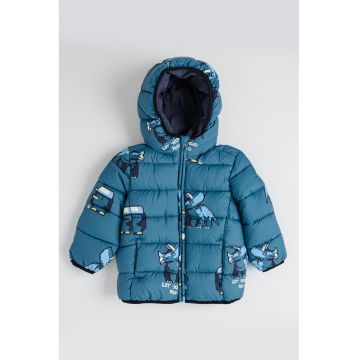 Jacheta cu vatelina - finisaj rezistent la apa si imprimeu dinozaur