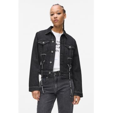 Jacheta de denim din bumbac organic cu detaliu funda