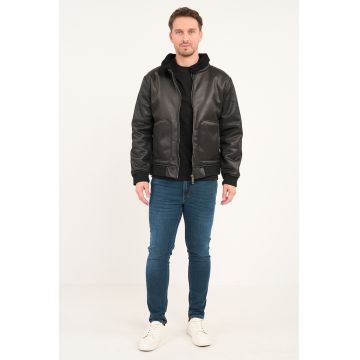 Jacheta de piele ecologica cu buzunare frontale