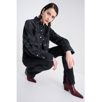 Jacheta din denim cu aplicatii cu strasuri