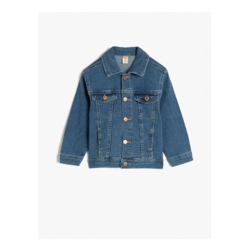 Jacheta din denim cu buzunare cu clapa