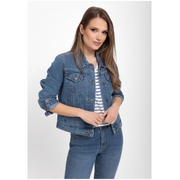 Jacheta din denim cu nasturi  J-Elsty pentru femei - Albastru -