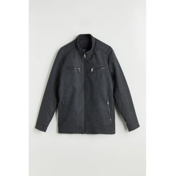 Jacheta din piele ecologica cu buzunar cu fermoar