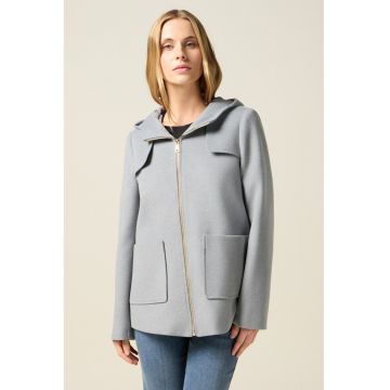 Palton cu buzunare aplicate si fermoar