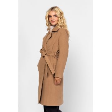 Palton cu cordon in talie si revere decupate
