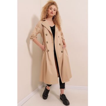 Palton dama  trench lung - doua randuri de nasturi - maro camila -