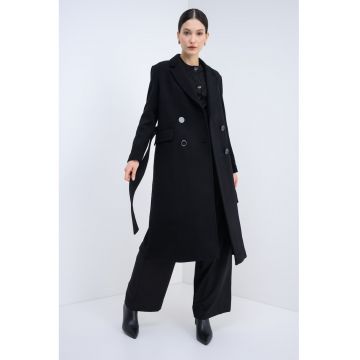 Palton din amestec de lana cu cordon