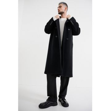 Palton din amestec de lana cu doua randuri de nasturi