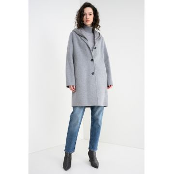 Palton din amestec de lana cu gluga Rawelle