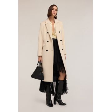 Palton din amestec de lana cu model cu doua randuri de nasturi