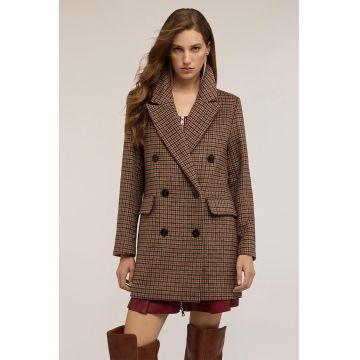 Trenci din amestec de lana cu model in carouri