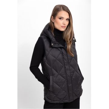 Vesta matlasata cu gluga - casual - femei -  V-Milan - negru