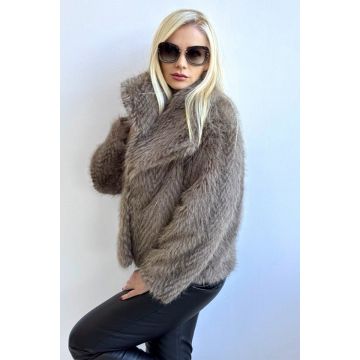 Blana ecologica de dama Kalyma, cu revere si capse, BEJ, Marime S/M/L