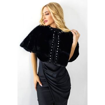 Blana ecologica Valeria, croiala tip bolero cu perle artizanale simetrice, Negru, Marime OneSize