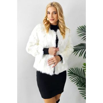 Blana naturala de iepure, Lea Bliss, cu maneca lunga, Alb, Marime S/M