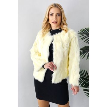 Blana naturala de iepure, Lea Bliss, cu maneca lunga, Galben deschis, Marime S/M