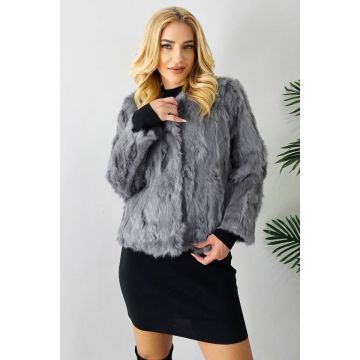 Blana naturala de iepure, Lea Bliss, cu maneca lunga, Gri, Marime S/M