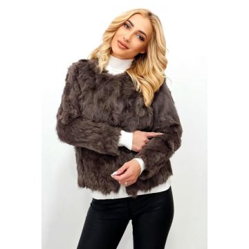 Blana naturala de iepure, Lea Bliss, cu maneca lunga, Maro, Marime S/M