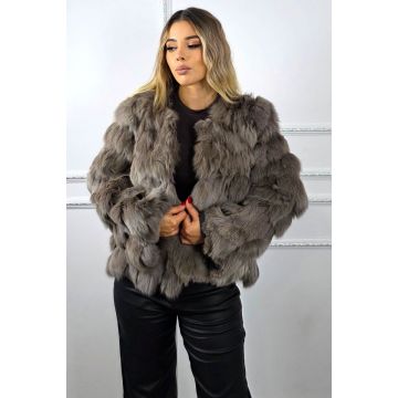 Blana naturala de vulpe Sidonia, cu maneca usor evazata, Cappuccino, Marime S/M/L