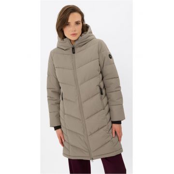 Geaca di iarna midi matlasata cu gluga - fermoar bidirectional - dama -  J-Loa - Bej