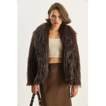 Geaca pentru dama  blana artificiala/textil - maro