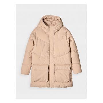 Geaca  puf sintetic - bej - gluga - matlasata - pentru femei