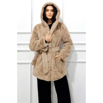 Haina de blana midi, ecologica Meisha, cu gluga si cordon, Bej