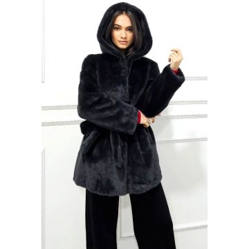 Haina de blana midi, ecologica Meisha, cu gluga si cordon, Negru