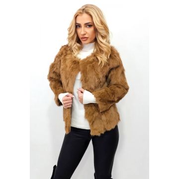 Haina de dama Lea Bliss din blana naturala de iepure, Bej, Marime S/M