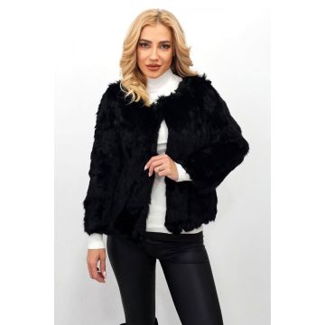 Haina de dama Lea Bliss din blana naturala de iepure, Negru, Marime S/M