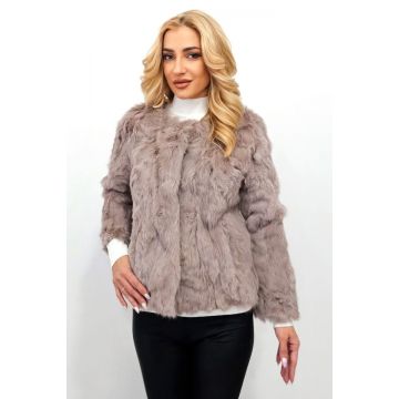 Haina de dama Lea Bliss din blana naturala de iepure, Roz prafuit, Marime S/M