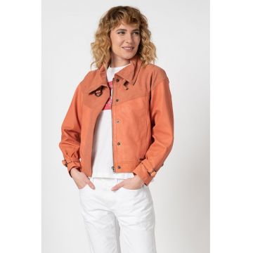 Jacheta biker din piele cu terminatii din piele intoarsa Paulette