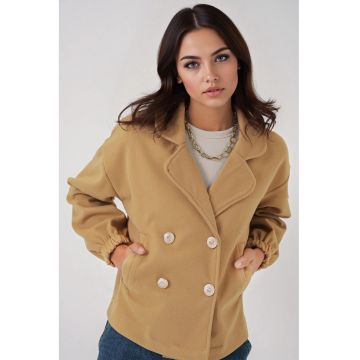 Jacheta dama  Boxy - poliester/bumbac - inchidere cu nasturi - galben mustar