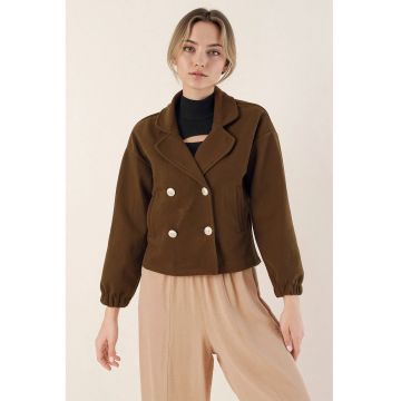 Jacheta dama  Boxy - poliester/bumbac - inchidere cu nasturi - maro