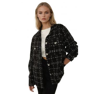 Jacheta dama -  poliuretan/bumbac/acril - negru/alb