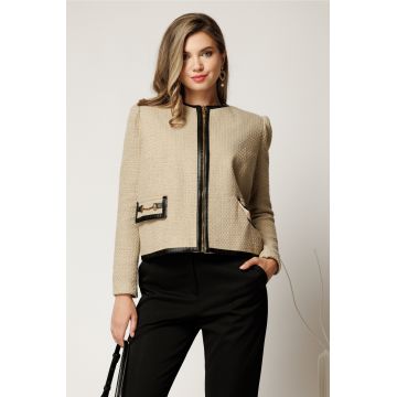 Jacheta DY Fashion eleganta din tweed bej