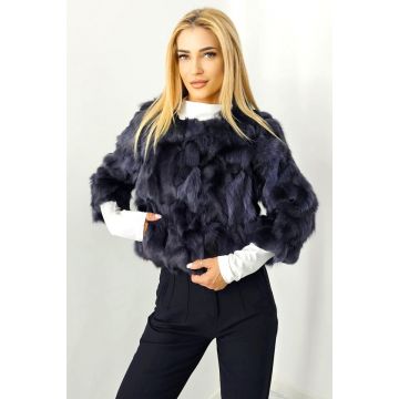 Jacheta scurta Benjo, din blana naturala de vulpe, Gri